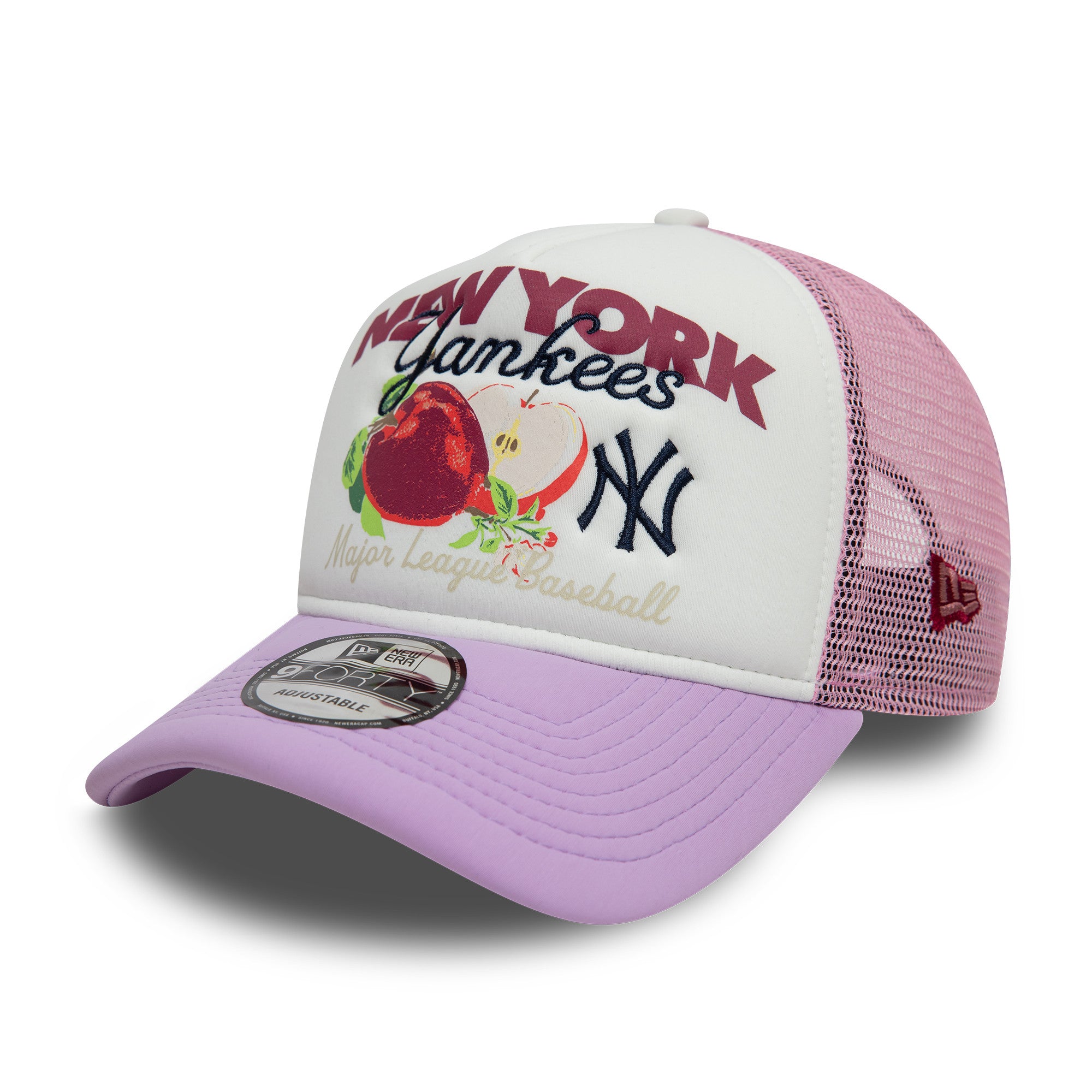 NEW ERA 9FORTY A-FRAME TRUCKER MLB NEW YORK YANKEES FRUIT GRAPHIC TWO TONE SNAPBACK CAP