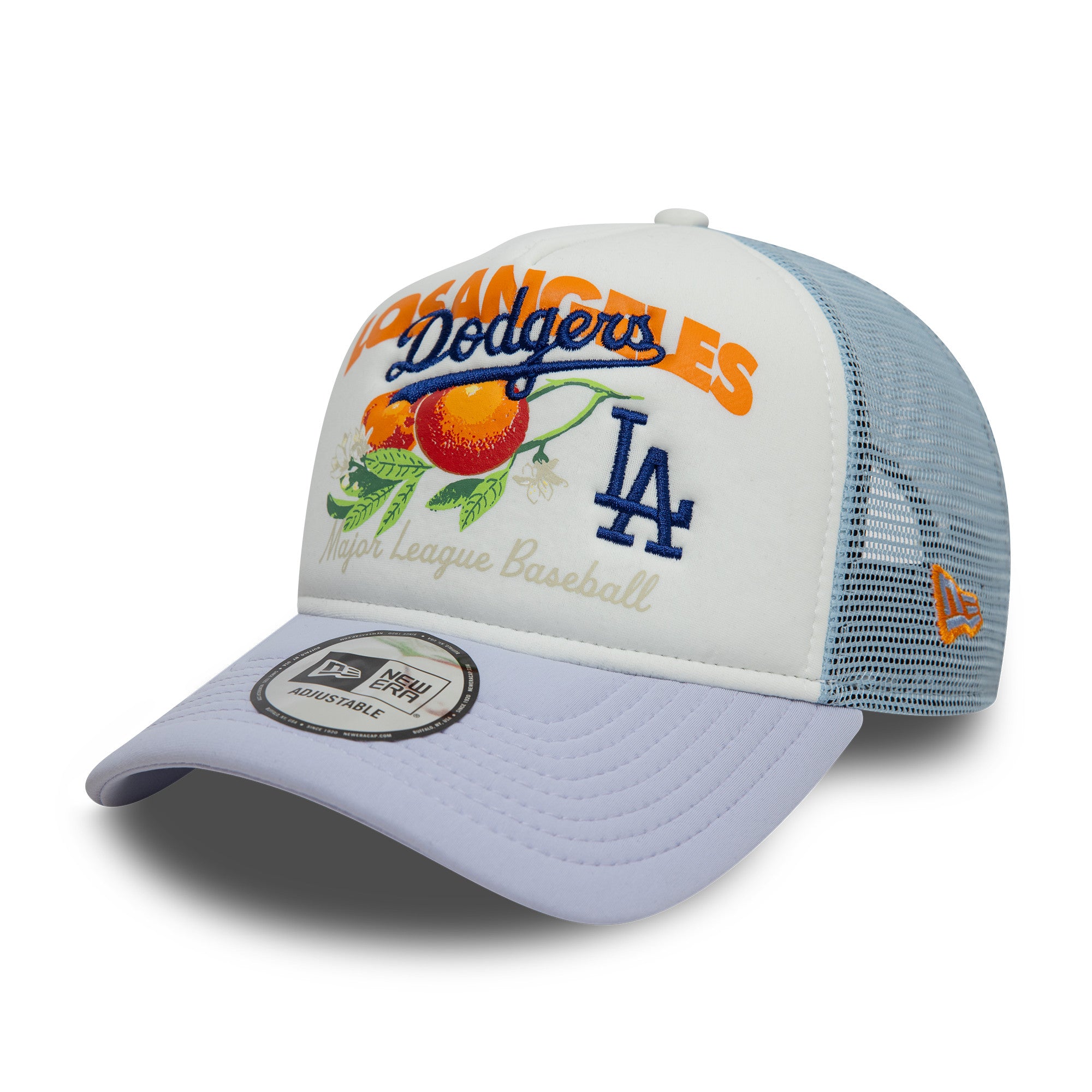 NEW ERA 9FORTY A-FRAME TRUCKER MLB LOS ANGELES DODGERS FRUIT GRAPHIC TWO TONE SNAPBACK CAP