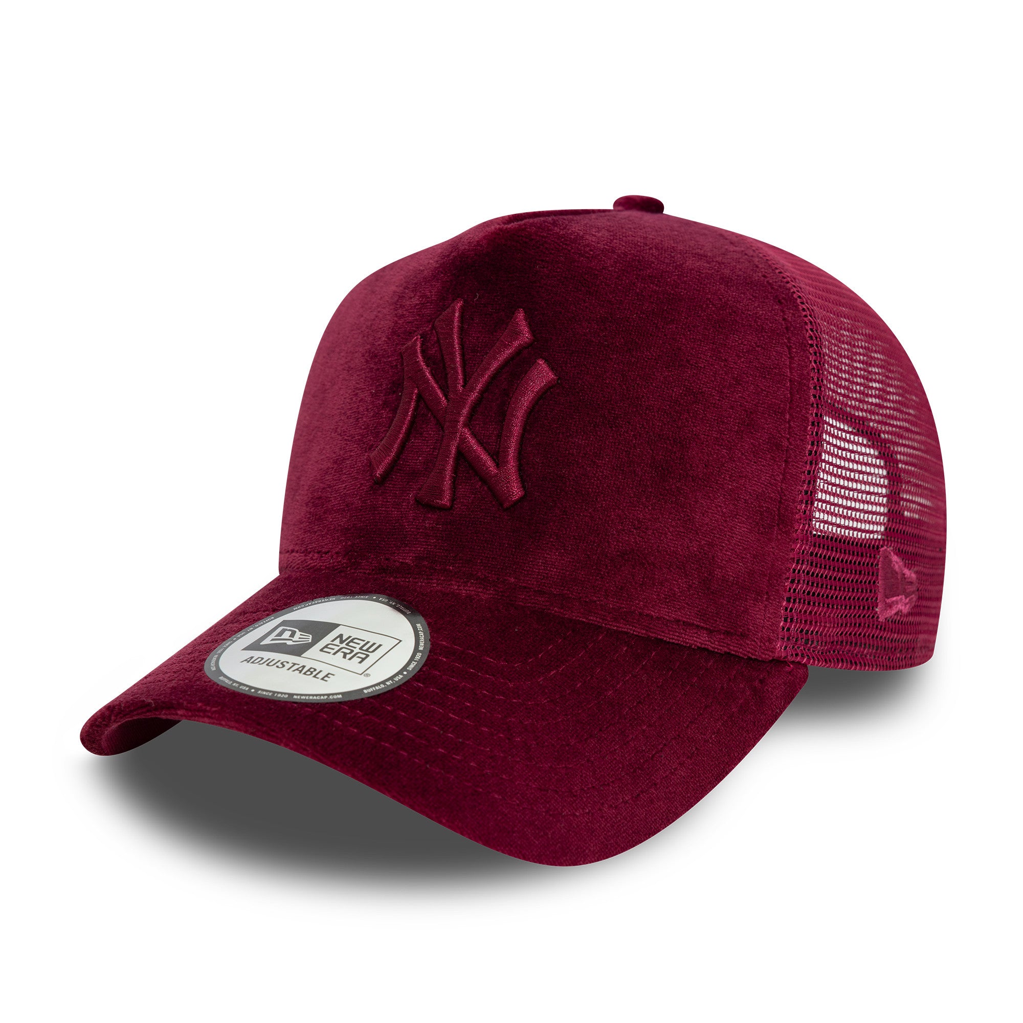 NEW ERA 9FORTY A-FRAME TRUCKER WMNS MLB NEW YORK YANKEES VELOUR DARK RED SNAPBACK CAP