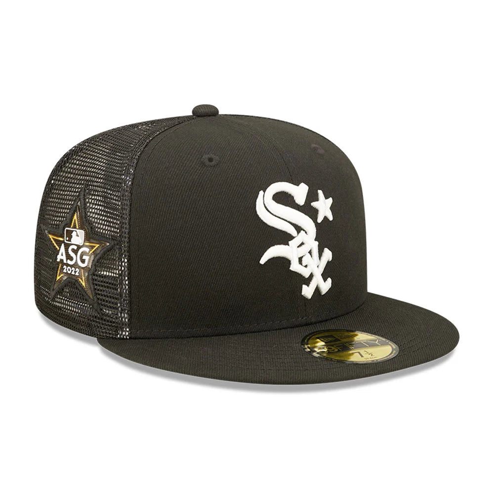 NEW ERA 59FIFTY MLB CHICAGO WHITE SOX ALL STAR GAME 2022 BLACK / TROPIC GREY UV FITTED TRUCKER CAP