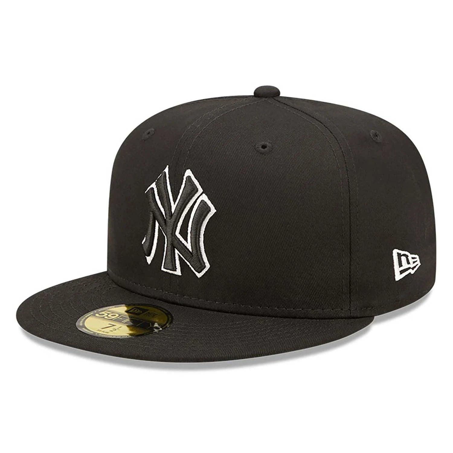 NEW ERA 59FIFTY MLB NEW YORK YANKEES TEAM OUTLINE BLACK / BLACK UV FITTED CAP - FAM