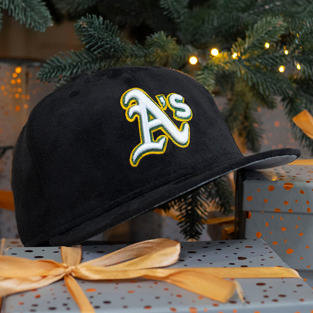 EXCLUSIVE 59FIFTY MLB OAKLAND ATHLETICS BLACK FAUX SUEDE/ GREY UV